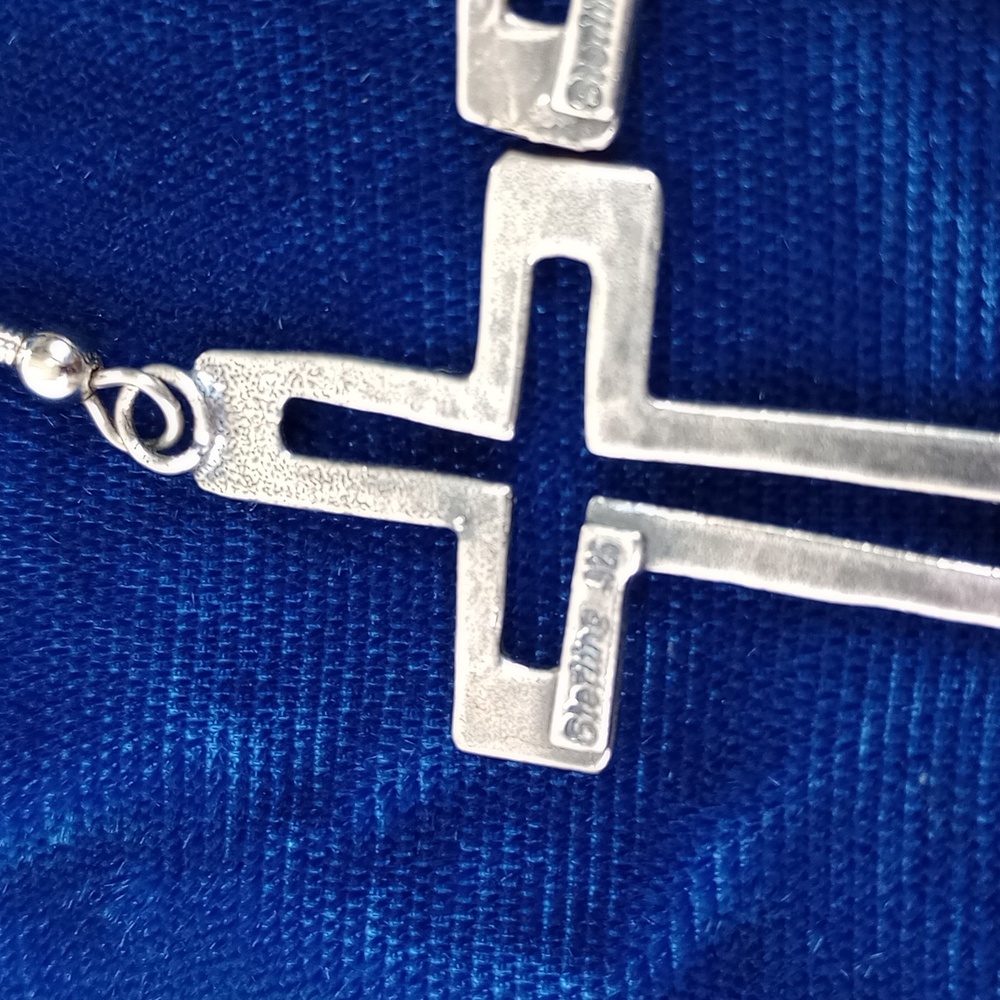 Sterling Silver Cross Dangle Earrings - Picture 4 of 10